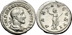 Maximininus I Thrax (235-238). AR Denarius, 235-236. D/ Bust of Maximinus Thrax right, laureate, draped, cuirassed. R/ Pax standing left, holding bran...