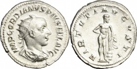 Gordian III (238-244). AR Antoninianus, 241-243. D/ Bust of Gordian right, radiate, draped, cuirassed. R/ Hercules standing right, resting on club set...