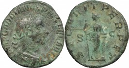 Gordian III (238-244 AD). AE Sestertius, 244 AD. D/ Bust of Gordian right, laureate, draped, cuirassed. R/ Securitas standing left; holding sceptre; l...
