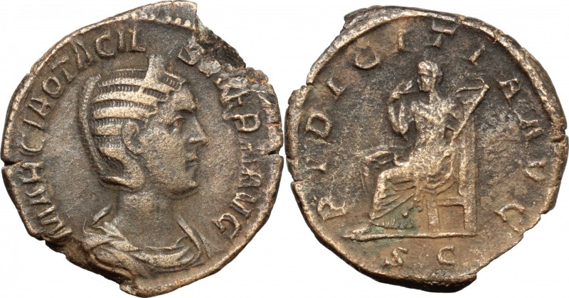 Otacilia Severa, wife of Philip I (244-249). AE Sestertius, 244-245. D/ Bust of ...
