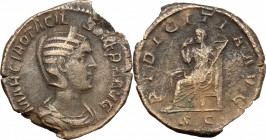 Otacilia Severa, wife of Philip I (244-249). AE Sestertius, 244-245. D/ Bust of Otacilia Severa right, diademed, draped. R/ Pudicitia seated left, hol...