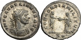 Aurelian (270-275). BI Antoninianus, 270-275. D/ Bust of Aurelian right, radiate, cuirassed. R/ Emperor standing right, clasping hands with Concordia ...