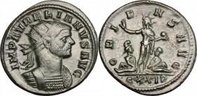 Aurelian (270-275). BI Antoninianus, 270-275. D/ Bust of Aurelian right, radiate, cuirassed. R/ Sol standing between two captives. RIC 63. BI. g. 3.96...