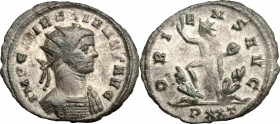 Aurelian (270-275). BI Antoninianus, Ticinum mint, 270-275. D/ Bust of Aurelian right, radiate, cuirassed. R/ Sol walking left between two captives, r...