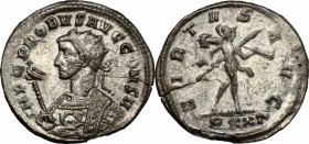 Probus (276-282). BI Antoninianus, Ticinium mint, 276-282. D/ Bust of Probus left, radiate, wearing imperial mantle, holding scepter surmounted by eag...