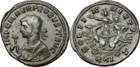 Probus (276-282). BI Antoninianus, Siscia mint, 276-282. D/ Bust of Probus left, radiate, cuirassed, wearing imperial mantle, holding scepter surmount...