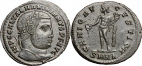 Galerius (305-311). AE Follis, Nicomedia mint, 308-310. D/ Head of Galerius right, laureate. R/ Genius standing left, wearing modius on head and chlam...
