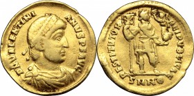 Valentinian I (364-375). AV Solidus, Nicomedia mint, 367-375. D/ Bust of Valentinian right, diademed, draped, cuirassed,. R/ Emperor standing frontal,...