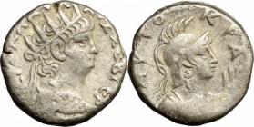 Nero (54-68). BI Tetradrachm, Alexandria mint, 66-67. D/ Bust of Nero right, radiate, wearing aegis. R/ Bust of Roma right, helmeted. Dattari 246. RPC...