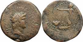 Nero (54-68). AE 34 mm, Rhodes mint, 54-68 AD. D/ Head of Nero right, radiate. R/ Nike standing left on prow of galley, holding wreath and palm; to le...