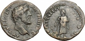 Antoninus Pius (138-161). AE 20mm, Tomis mint, Moesia. D/ Bare head right. R/ Asclepius standing facing; head turned left; holding serpent-staff. Varb...