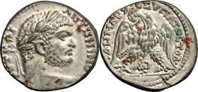 Caracalla (198-217). BI Tetradrachm, Damas mint, Syria, 198-217. D/ Head of Caracalla right, laureate. R/ Eagle standing frontal, head left, holding w...