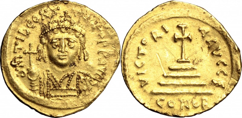 Tiberius II Constantine (578-582). AV Solidus, Constantinople mint, 578-582. D/ ...