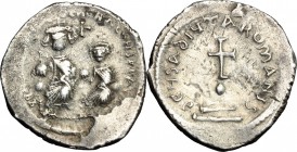 Heraclius (610-641). AR Hexagram, Constantinople mint, 610-641. D/ Heraclius and Heraclius Constantine enthroned facing, both crowned, both holding gl...