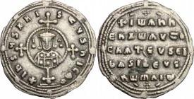 John I Tzimisces (969-976). AR Miliaresion, Constantinople mint, 969-976. D/ Cross crosslet on two steps; in the middle, medallion with bust of John. ...