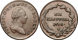 Austria. Joseph II (1765-1790). AE Kreuzer, Schmöllnitz mint, 1790 S. Huszár 1896. Herinek 418. AE. g. 7.56 mm. 24.00 Good VF.