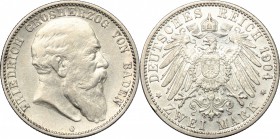 Germany. Baden. Friedrich I (1852-1907). AR 2 mark, Karlsruhe mint, 1904. AR. g. 11.05 mm. 28.00 Nick on edge, otherwise about VF.