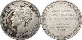 German States. Saxony. Johann (1854-1873). AR Vereinstaler, Dresden mint, 1855. Kahnt 460. AR. g. 22.23 mm. 34.00 On the Obv. incrustations. Good F. S...