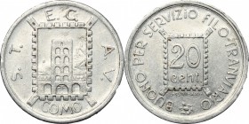 Italy. Como. AL Token for 20 cents, Como mint, Italy, 1944. AL. g. 1.17 mm. 22.00 Good VF. For the use of the tram.