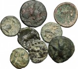 Greek World. Multiple lot of 8 divisional AE coins; including: Lythos, Syracuse (Agathocles), Morgantine, Melos and Argos. AE. F.