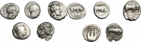 Magna Grecia. Thurium. Multiple lot of 5 divisional AR coins. AR. Good F.