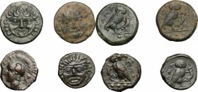 Greek Sicily. Multiple lot of 4 AE divisional coins; including Kamarina. AE. About VF.
