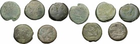 Roman Republic. Multiple lot of 5 unclassified AE Asses. D/ Head of Janus, laureate. R/ Prow. AE. Olive green patina. About F.