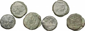 Roman Republic. Multiple lot of 3 AE Asses: Q. MARC LIBO; OPEI, S.AFRA. D/ Head of Janus, laureate. R/ Prow. AE. Green patina. F.