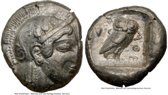 ATTICA. Athens. Ca. 475-465 BC. AR tetradrachm (23mm, 17.22 gm, 5h). NGC XF 2/5 - 3/5, edge cut. Head of Athena right, wearing earring, necklace, and ...