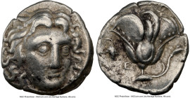 CARIAN ISLANDS. Rhodes. Ca. 305-275 BC. AR didrachm (18mm, 11h). NGC VF. Rhodian standard. Head of Helios facing, turned slightly right, hair parted i...