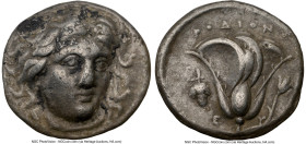 CARIAN ISLANDS. Rhodes. Ca. 305-275 BC. AR didrachm (18mm, 12h). NGC VF. Head of Helios facing, turned slightly right, hair parted in center and swept...