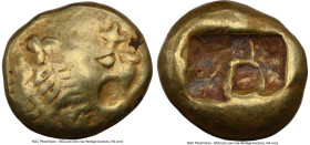 LYDIAN KINGDOM. Alyattes or Walwet (ca. 610-546 BC). EL third-stater or trite (12mm, 4.69 gm). NGC Choice Fine 4/5 - 4/5. Lydo-Milesian standard, Sard...