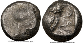 PHILISTIA. Uncertain mint. Ca. 5th-4th centuries BC. AR drachm (12mm, 11h). NGC VG. Imitating Athens. Head of Athena right, wearing earring, necklace,...