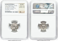 C. Curiatius Trigeminus (142 BC). AR denarius (17mm, 3.90 gm, 2h). NGC Choice XF 4/5 - 4/5. Rome. TRIG, head of Roma right, wearing pendant earring, b...