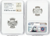 C. Vibius C. f. Pansa (ca. 90 BC). AR denarius (19mm, 3.94 gm, 4h). NGC XF 4/5 - 5/5. Rome. PANSA, laureate head of Apollo right with flowing hair; cr...