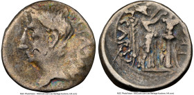 Augustus (27 BC-AD 14). AR quinarius (13mm, 12h). NGC Fine, bankers mark. Spain, Emerita, under P. Carisius, legate, ca. 25-23 BC. AVGVST, bare head o...