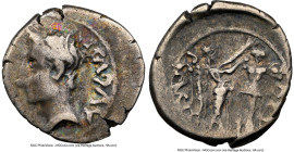 Augustus (27 BC-AD 14). AR quinarius (14mm, 1h). NGC Fine, edge scuff. Spain, Emerita, under P. Carisius, legate, ca. 25-23 BC. AVGVST, bare head of A...