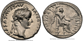 Tiberius (AD 14-37). AR denarius (18mm, 3.75 gm, 11h). NGC Choice VF 3/5 - 3/5, brushed. Lugdunum, ca. AD 15-18. TI CAESAR DIVI-AVG F AVGVSTVS, laurea...