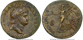 Nero (AD 54-68). AE as (28mm, 12.38 gm, 7h). NGC Choice XF 5/5 - 2/5. Lugdunum, AD 65. IMP NERO CAESAR AVG P MAX TR POT P P, laureate head of Nero rig...