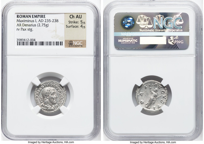 Maximinus I (AD 235-238). AR denarius (19mm, 2.75 gm, 1h). NGC Choice AU 5/5 - 4...