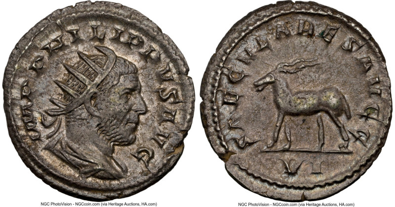 Philip I (AD 244-249). AR antoninianus (22mm, 1h). NGC XF. Rome, 6th officina, A...