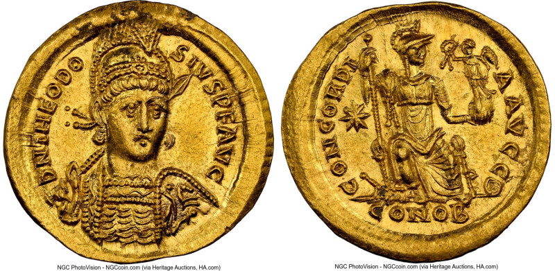 Theodosius II, Eastern Roman Empire (AD 402-450). AV solidus (20mm, 4.46 gm, 6h)...