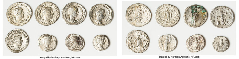 ANCIENT LOTS. Roman Imperial. Lot of eight (8) AR and BI issues. VG-Fine, bronze...