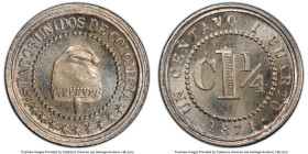 Estados Unidos 1-1/4 Centavos 1874 MS66 PCGS, KM173, Restrepo-245.1. Exceptionally well struck and hosting a taupe-gray tone with underlying brillianc...