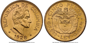 Republic gold 5 Pesos 1928 MS64 NGC, Medellin mint, KM204, Fr-115. HID09801242017 © 2024 Heritage Auctions | All Rights Reserved