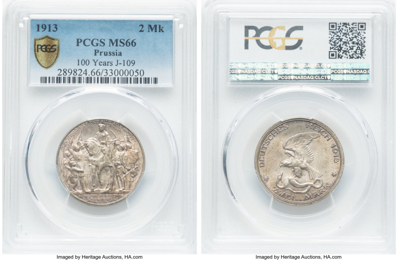 Prussia. Wilhelm II "Napoleon's Defeat" 2 Mark 1913 MS66 PCGS, Berlin mint, KM53...