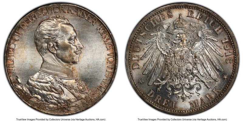 Prussia. Wilhelm II "Silver Jubilee" 3 Mark 1913-A MS65 PCGS, Berlin mint, KM535...