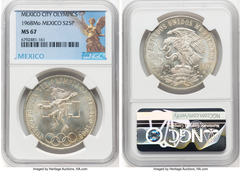 Estados Unidos 3-Piece Lot of Certified Pesos NGC, 1) "Mexico City Olympics" 25 ...