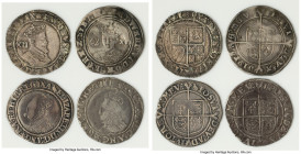 4-Piece Lot of Uncertified Hammered Issues, 1) Edward VI (1547-1553) Shilling ND (1551-1553) - VF (Bent), S-2482. 32.2mm. 5.98gm 2) Elizabeth I (1558-...