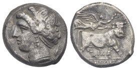 CAMPANIA. Neapolis. Circa 325-241 BC. Didrachm (Silver, 20.09 mm, 6.87 g). Head of the nymph Parthenope to left; grain ear behind. Rev. Nike flying to...